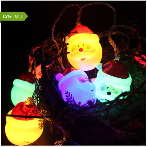 LED plug-in Santa Claus Shape Lamps Christmas Decoration Light String [1.5m, 10 Lights] - Color